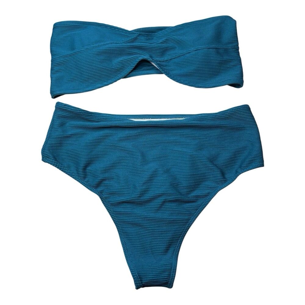 Shein Teal Two Piece Bikini Swim Set Ribbed Hipster Beach Pool Large NWOT